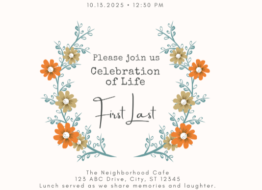 Celebration of Life Announcement