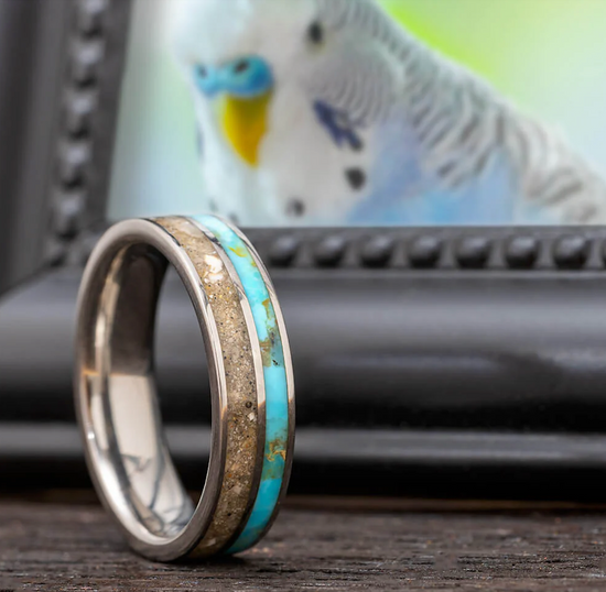 Blue Jay Triple Inlay Pet Memorial Ring