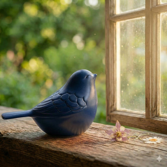 Frost Blue Songbird Brass Keepsake Urn