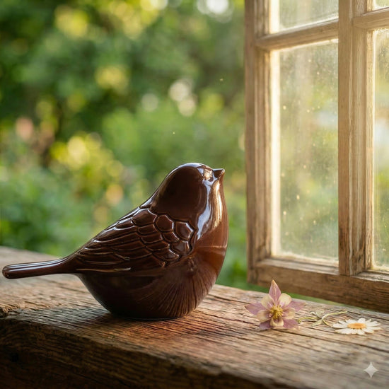 Antique Bronze Songbird Brass Keepsake Urn