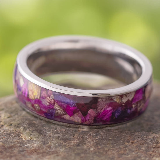 Dahlia Flower Petal Titanium Remembrance Ring