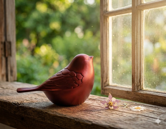 Crimson Songbird Brass Keepsake Urn