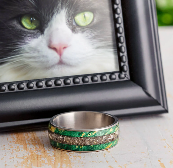 Ivy Pet Memorial Ring With Green Box Elder Burl