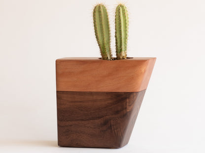 Veya Wooden Plant Urn In Walnut & Sycamore
