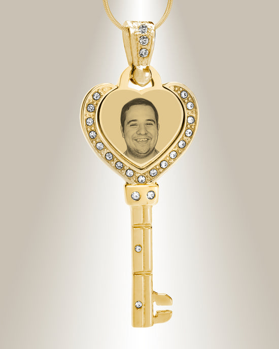 Gemstone Key Heart Photo Pendant